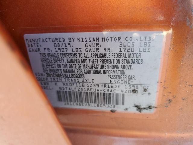 3N1CN8EV8LL809323 - 2020 NISSAN VERSA SV ORANGE photo 13