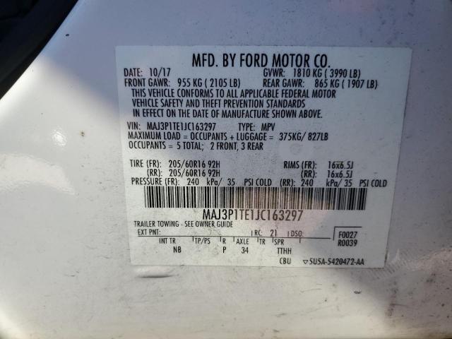 MAJ3P1TE1JC163297 - 2018 FORD ECOSPORT SE WHITE photo 13