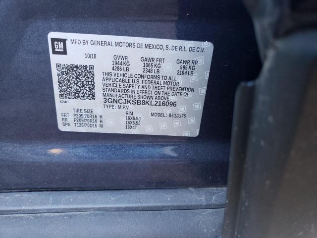 3GNCJKSB8KL216096 - 2019 CHEVROLET TRAX LS BLUE photo 12