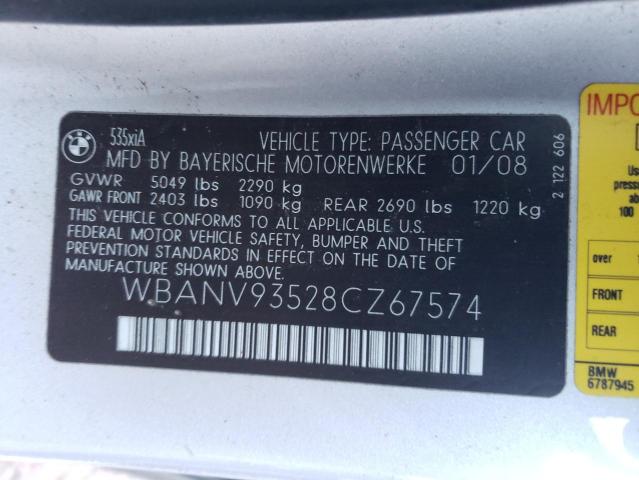 WBANV93528CZ67574 - 2008 BMW 535 XI Argent photo 12