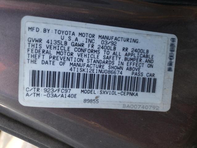 4T1SK12E1NU086674 - 1992 TOYOTA CAMRY LE GRAY photo 12