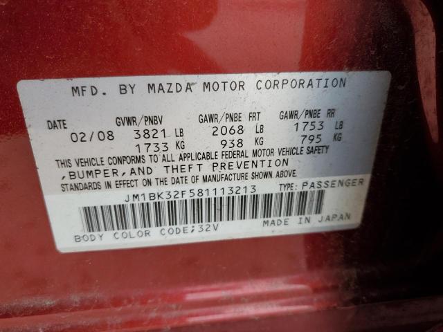 JM1BK32F581113213 - 2008 MAZDA 3 I RED photo 12