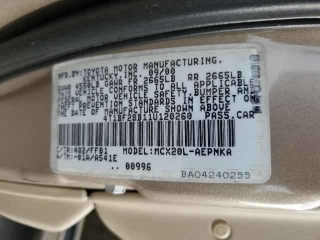 4T1BF28B11U120260 - 2001 TOYOTA AVALON XL TAN photo 12