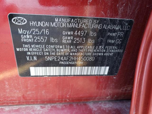 5NPE24AF2HH450080 - 2017 HYUNDAI SONATA SE BURGUNDY photo 13