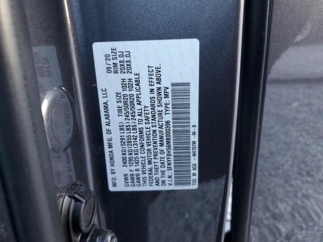 5FNYF8H56MB000396 - 2021 HONDA PASSPORT EXL GRAY photo 12