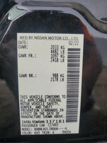 1N4BL4DW6NN337181 - 2022 NISSAN ALTIMA SV BLACK photo 12