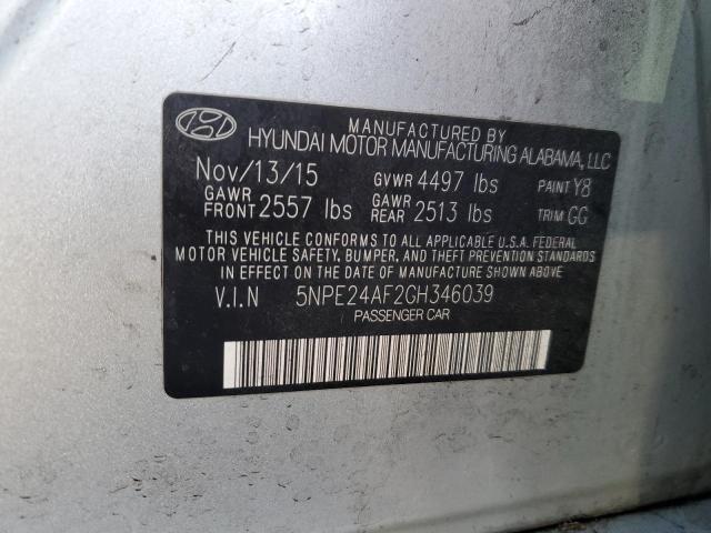 5NPE24AF2GH346039 - 2016 HYUNDAI SONATA SE SILVER photo 12