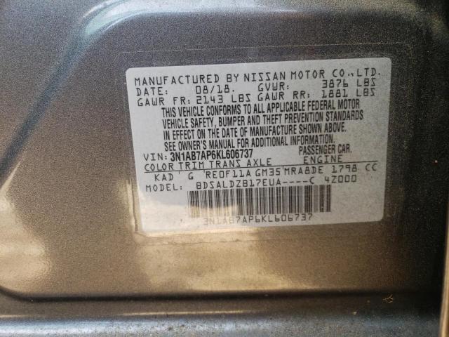 3N1AB7AP6KL606737 - 2019 NISSAN SENTRA S GRAY photo 12