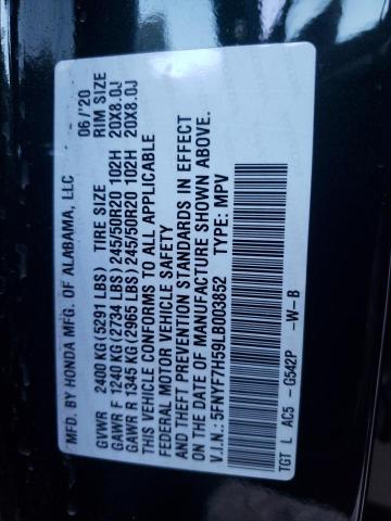 5FNYF7H59LB003852 - 2020 HONDA PASSPORT EXL BLACK photo 14