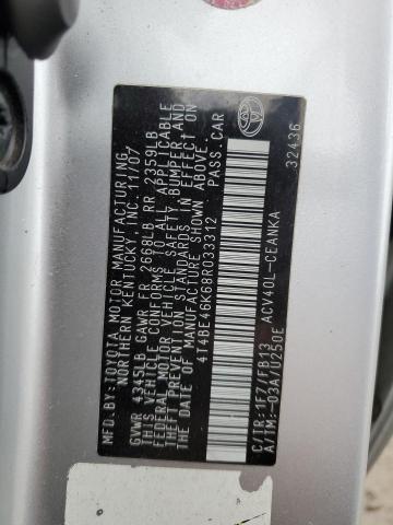 4T4BE46K68R033312 - 2008 TOYOTA CAMRY CE SILVER photo 12