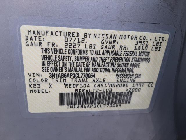 3N1AB6AP3CL770054 - 2012 NISSAN SENTRA 2.0 SILVER photo 12