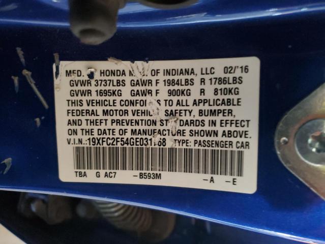 19XFC2F54GE031768 - 2016 HONDA CIVIC LX BLUE photo 13