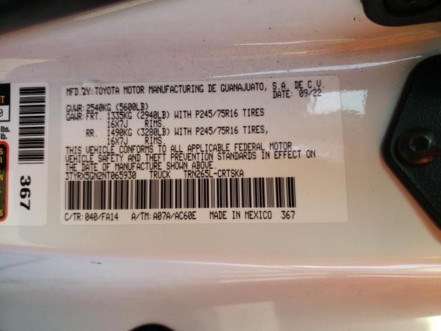 3TYRX5GN2NT065930 - 2022 TOYOTA TACOMA ACCESS CAB Ақ фото 13
