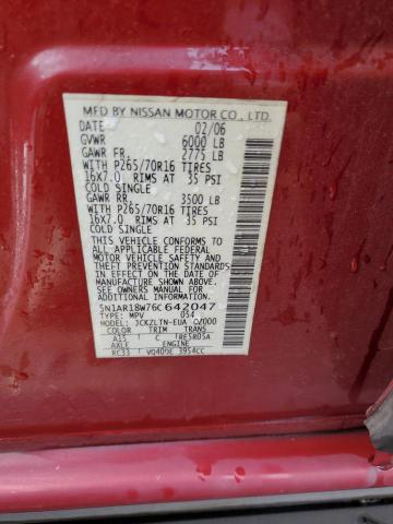 5N1AR18W76C642047 - 2006 NISSAN PATHFINDER LE BURGUNDY photo 12
