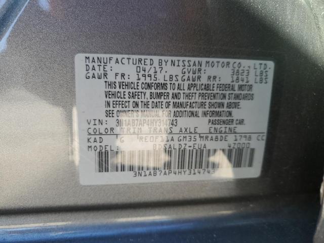 3N1AB7AP4HY314743 - 2017 NISSAN SENTRA S GRAY photo 12