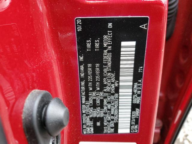 5TDGZRBH7MS063188 - 2021 TOYOTA HIGHLANDER XLE RED photo 14
