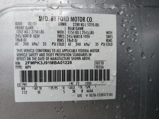 2FMPK3J91MBA01228 - 2021 FORD EDGE SEL SILVER photo 14