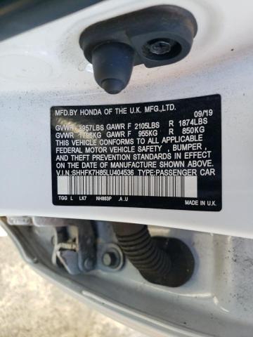 SHHFK7H85LU404536 - 2020 HONDA CIVIC EXL თეთრი ფოტო 12