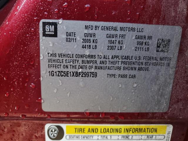 1G1ZC5E1XBF299759 - 2011 CHEVROLET MALIBU 1LT Бордовый фото 12