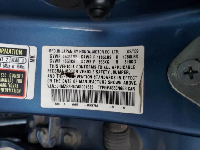 JHMZE2H57AS001333 - 2010 HONDA INSIGHT LX BLUE photo 12