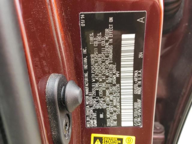 5TDJKRFH4ES012236 - 2014 TOYOTA HIGHLANDER XLE BURGUNDY photo 13