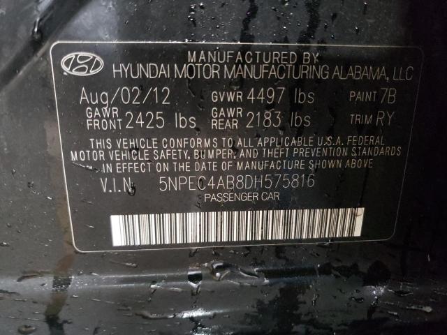 5NPEC4AB8DH575816 - 2013 HYUNDAI SONATA SE BLACK photo 12