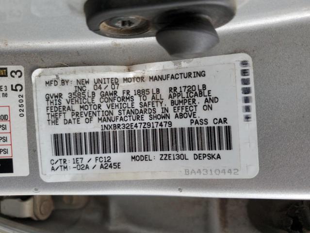 1NXBR32E47Z917479 - 2007 TOYOTA COROLLA CE SILVER photo 12