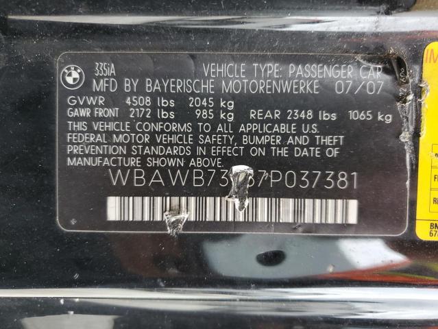 WBAWB73587P037381 - 2007 BMW 335 I BLACK photo 12