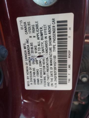 2HGFB2F59FH521100 - 2015 HONDA CIVIC LX BURGUNDY photo 13