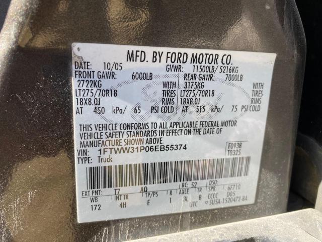 1FTWW31P06EB55374 - 2006 FORD F350 SRW SUPER DUTY BROWN photo 10