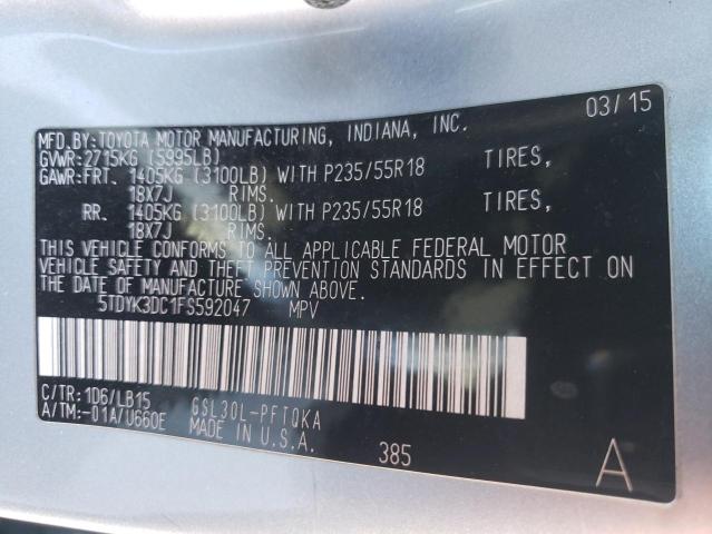 5TDYK3DC1FS592047 - 2015 TOYOTA SIENNA XLE SILVER photo 13