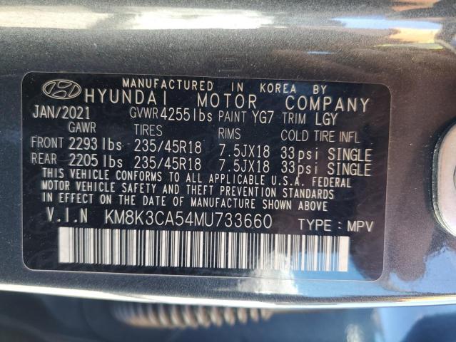 KM8K3CA54MU733660 - 2021 HYUNDAI KONA LIMITED GRAY photo 14