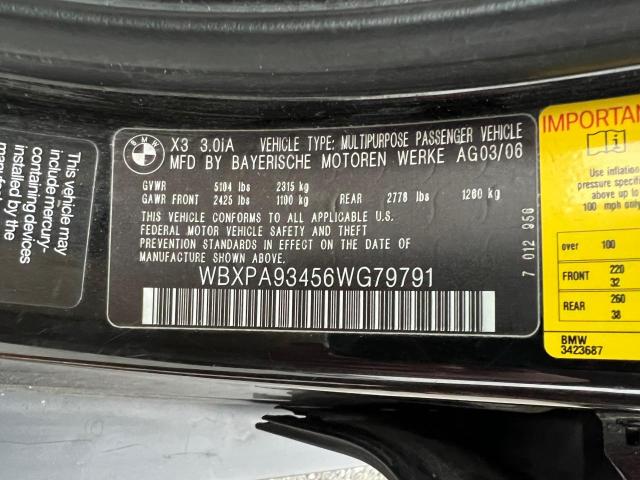 WBXPA93456WG79791 - 2006 BMW X3 3.0I BLACK photo 10