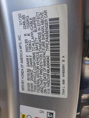 1HGCV3F49LA004543 - 2020 HONDA ACCORD HYBRID EX SILVER photo 12