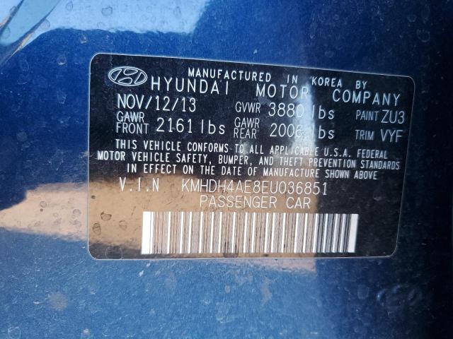 KMHDH4AE8EU036851 - 2014 HYUNDAI ELANTRA SE BLUE photo 12