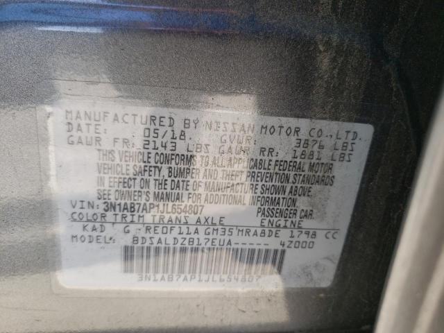 3N1AB7AP1JL654807 - 2018 NISSAN SENTRA S GRAY photo 13