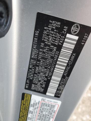 4T1BE46K07U146830 - 2007 TOYOTA CAMRY CE SILVER photo 12