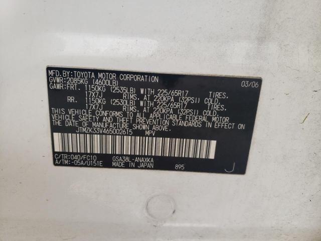 JTMZK33V465002615 - 2006 TOYOTA RAV4 WHITE photo 13