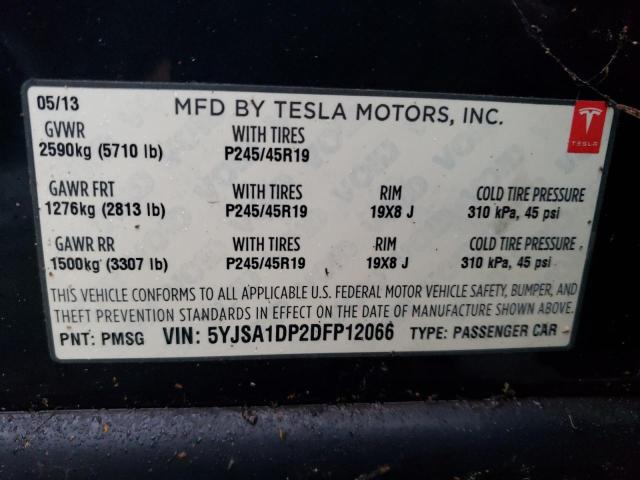 5YJSA1DP2DFP12066 - 2013 TESLA MODEL S მწვანე ფოტო 12