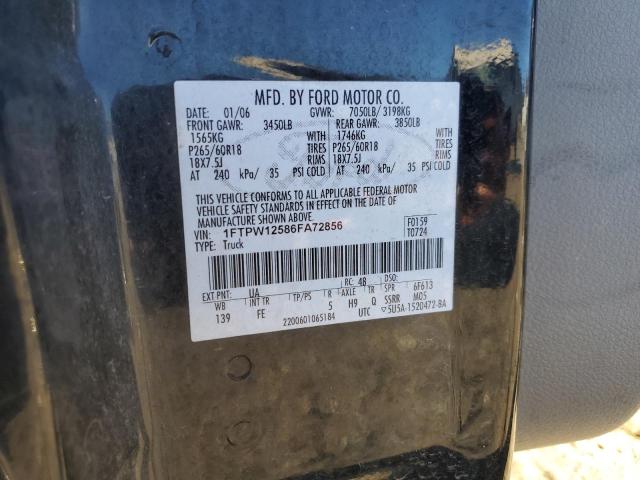 1FTPW12586FA72856 - 2006 FORD F150 SUPERCREW BLACK photo 12