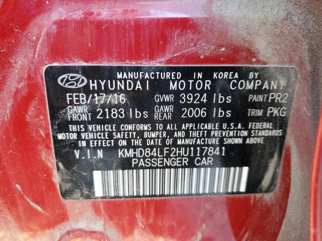 KMHD84LF2HU117841 - 2017 HYUNDAI ELANTRA SE RED photo 12