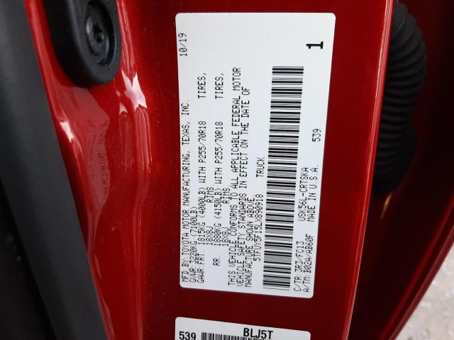 5TFUY5F15LX890918 - 2020 TOYOTA TUNDRA DOUBLE CAB SR/SR5 RED photo 13