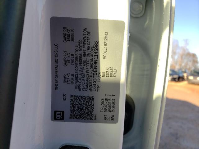 1GCGTBEN9N1145982 - 2022 CHEVROLET COLORADO WHITE photo 12