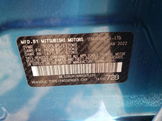 ML32AUHJ8NH005226 - 2022 MITSUBISHI MIRAGE ES BLUE photo 12