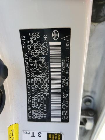 JTDZN3EU2C3124652 - 2012 TOYOTA PRIUS V WHITE photo 12