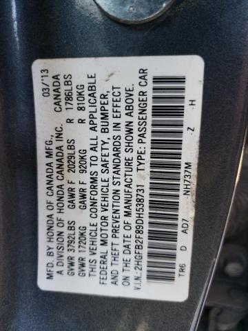 2HGFB2F89DH538731 - 2013 HONDA CIVIC EX GRAY photo 12