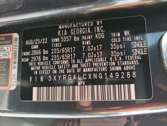 5XYRG4LCXNG149288 - 2022 KIA SORENTO LX GRAY photo 13