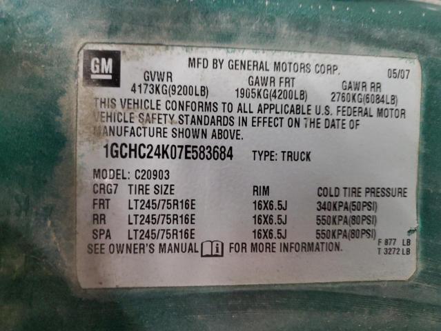 1GCHC24K07E583684 - 2007 CHEVROLET SILVERADO C2500 HEAVY DUTY GREEN photo 12