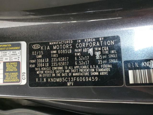 KNDMB5C13F6069459 - 2015 KIA SEDONA LX GRAY photo 13