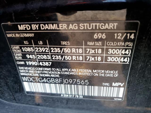 WDCTG4GB8FJ097565 - 2015 MERCEDES-BENZ GLA 250 4MATIC BLACK photo 12